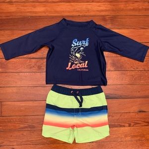 Baby Boys 12m Swimsuit Trunks & Rashguard Teal Navy Shark Swim Suit